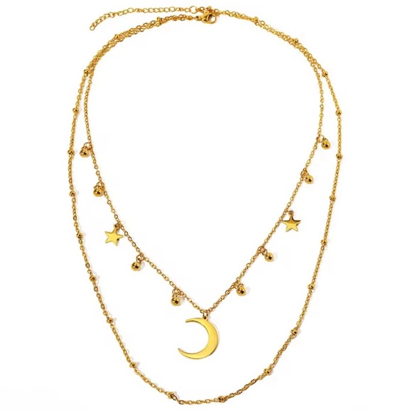 Gold Moon and Star Layered Necklace - Picture 3 of 3